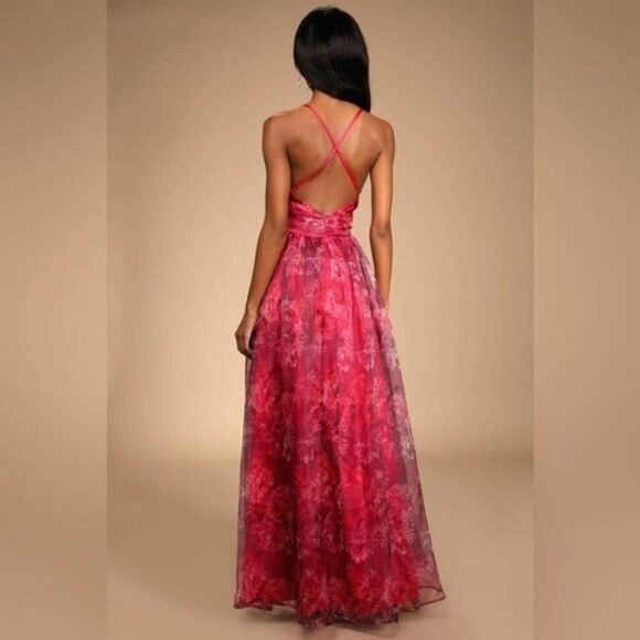 COPY - Lulus Romance That Wows Magenta Floral Print Organza Maxi Dress Size Med… - Picture 8 of 16